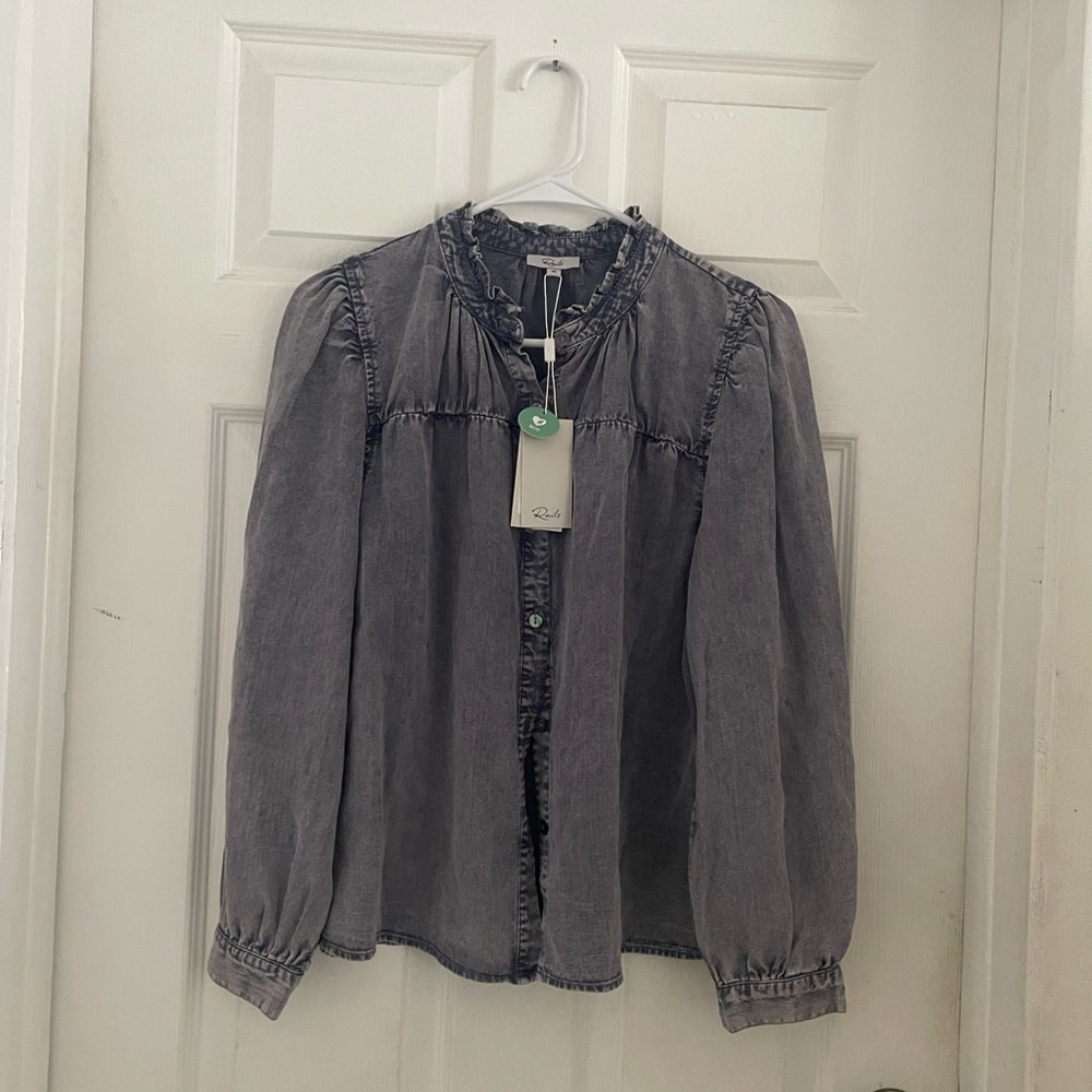 Rails Denim Blue Ruffled Top blouse long sleeve Sz xs new
